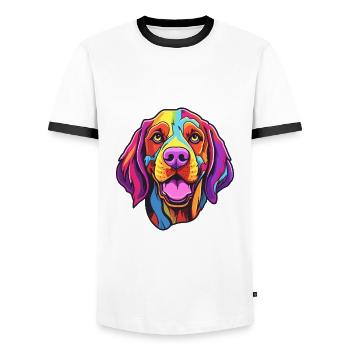 Français Gascogne Pointer chien race Cartoon Kawaii Il - T-shirt contrasté Homme - blanc/noir - Devant - AI Model Female 172 light (172cm) & AI Model Male 178 dark (178cm)