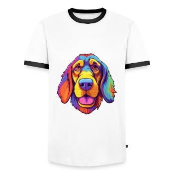 Chien de chasse lituanien race de chien Cartoon Kawaii Illustra - T-shirt contrasté Homme - blanc/noir - Devant - AI Model Female 172 light (172cm) & AI Model Male 178 dark (178cm)