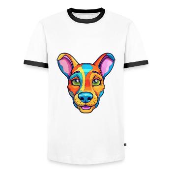 Kangaroo Dog Breed Cartoon Kawaii Illustration - Men's Ringer Shirt - white/black - Front - AI Model Female 172 light (172cm) & AI Model Male 178 dark (178cm)