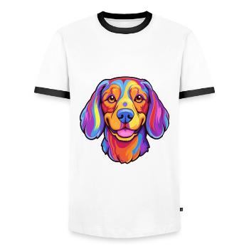 Karakachan chien race dessin animé Kawaii Illustration - T-shirt contrasté Homme - blanc/noir - Devant - AI Model Female 172 light (172cm) & AI Model Male 178 dark (178cm)