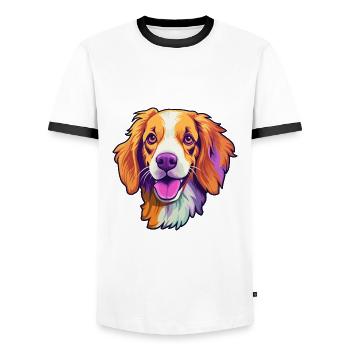 Nederlandse Kooikerhondje Dog Breed Cartoon Kawaii - T-shirt contrasté Homme - blanc/noir - Devant - AI Model Female 172 light (172cm) & AI Model Male 178 dark (178cm)
