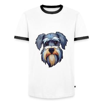 Miniature Schnauzer Dog Breed Cartoon Kawaii Illus - Men's Ringer Shirt - white/black - Front - AI Model Female 172 light (172cm) & AI Model Male 178 dark (178cm)