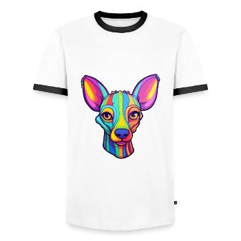 Mexican Hairless Dog Breed Cartoon Kawaii Illustra - Men's Ringer Shirt - white/black - Front - AI Model Female 172 light (172cm) & AI Model Male 178 dark (178cm)