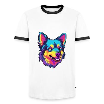 Mudi Dog Breed Cartoon Kawaii Illustration - Men's Ringer Shirt - white/black - Front - AI Model Female 172 light (172cm) & AI Model Male 178 dark (178cm)