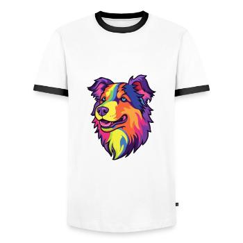 Lapponian Herder Dog Breed Cartoon Kawaii Illustra - Men's Ringer Shirt - white/black - Front - AI Model Female 172 light (172cm) & AI Model Male 178 dark (178cm)