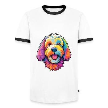 Labradoodle Dog Breed Cartoon Kawaii Illustration - Men's Ringer Shirt - white/black - Front - AI Model Female 172 light (172cm) & AI Model Male 178 dark (178cm)