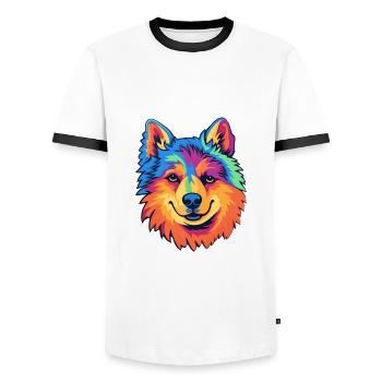 Finnish Lapphund Dog Breed Cartoon Kawaii Illustra - Men's Ringer Shirt - white/black - Front - AI Model Female 172 light (172cm) & AI Model Male 178 dark (178cm)