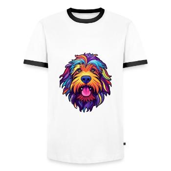 Bergamasco Dog Breed Cartoon Kawaii Illustration - Men's Ringer Shirt - white/black - Front - AI Model Female 172 light (172cm) & AI Model Male 178 dark (178cm)