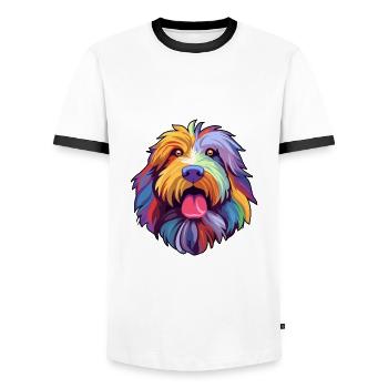 Bergamasco Sheepdog Dog Breed Cartoon Kawaii Illus - Men's Ringer Shirt - white/black - Front - AI Model Female 172 light (172cm) & AI Model Male 178 dark (178cm)