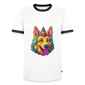 Roi Berger Chien Race Cartoon Kawaii Illustratio - T-shirt contrasté Homme - blanc/noir - Devant - AI Model Female 172 light (172cm) & AI Model Male 178 dark (178cm)