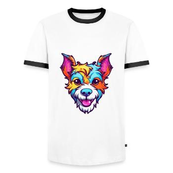 Japanese Terrier Dog Breed Cartoon Kawaii Illustra - Men's Ringer Shirt - white/black - Front - AI Model Female 172 light (172cm) & AI Model Male 178 dark (178cm)