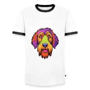 Chien de chasse à poil dur d’Istrie race de chien Cartoon Kawaii - T-shirt contrasté Homme - blanc/noir - Devant - AI Model Female 172 light (172cm) & AI Model Male 178 dark (178cm)