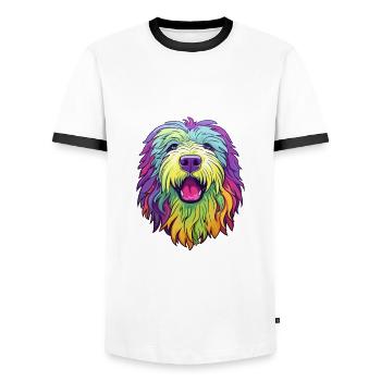Komondor race de chien dessin animé kawaii illustration - T-shirt contrasté Homme - blanc/noir - Devant - AI Model Female 172 light (172cm) & AI Model Male 178 dark (178cm)