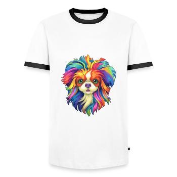 Japonais Chin Chien Race Cartoon Kawaii Illustratio - T-shirt contrasté Homme - blanc/noir - Devant - AI Model Female 172 light (172cm) & AI Model Male 178 dark (178cm)