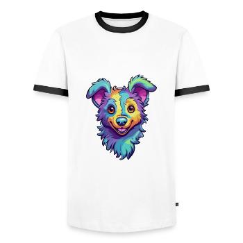 Italienische Volpino Hunderasse Cartoon Kawaii Illustrat - Männer Kontrast-T-Shirt - Weiß/Schwarz - Vorne - AI Model Female 172 light (172cm) & AI Model Male 178 dark (178cm)