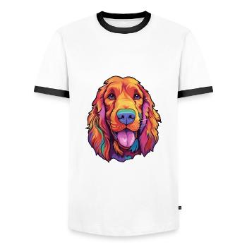 Setter irlandais chien race dessin animé Kawaii Illustration - T-shirt contrasté Homme - blanc/noir - Devant - AI Model Female 172 light (172cm) & AI Model Male 178 dark (178cm)
