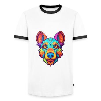Indische Pariah-Hunderasse Karikatur Kawaii Illustration - Männer Kontrast-T-Shirt - Weiß/Schwarz - Vorne - AI Model Female 172 light (172cm) & AI Model Male 178 dark (178cm)