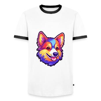 Isländischer Schäferhund Hunderasse Cartoon Kawaii Illust - Männer Kontrast-T-Shirt - Weiß/Schwarz - Vorne - AI Model Female 172 light (172cm) & AI Model Male 178 dark (178cm)