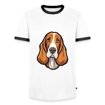 Poitevin Hound Dog Breed Cartoon Kawaii Illustrati - Men's Ringer Shirt - white/black - Front - AI Model Female 172 light (172cm) & AI Model Male 178 dark (178cm)