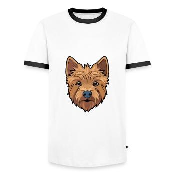 Norwich Terrier Dog Breed Cartoon Kawaii Illustrat - Men's Ringer Shirt - white/black - Front - AI Model Female 172 light (172cm) & AI Model Male 178 dark (178cm)