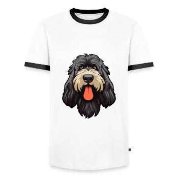 Race de chien Terrier russe noir Cartoon Kawaii Ill - T-shirt contrasté Homme - blanc/noir - Devant - AI Model Female 172 light (172cm) & AI Model Male 178 dark (178cm)