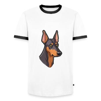 Doberman Pinscher Dog Breed Cartoon Kawaii Illustr - Men's Ringer Shirt - white/black - Front - AI Model Female 172 light (172cm) & AI Model Male 178 dark (178cm)
