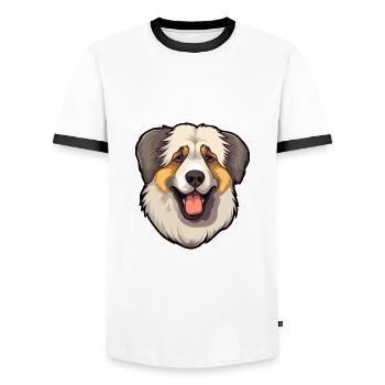 Caucasian Shepherd Dog Breed Cartoon Kawaii Illust - Men's Ringer Shirt - white/black - Front - AI Model Female 172 light (172cm) & AI Model Male 178 dark (178cm)