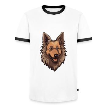 Belgian Shepherd Dog Breed Cartoon Kawaii Illustra - Men's Ringer Shirt - white/black - Front - AI Model Female 172 light (172cm) & AI Model Male 178 dark (178cm)