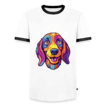 Ratonero Valenciano Dog Breed Cartoon Kawaii Illus - Men's Ringer Shirt - white/black - Front - AI Model Female 172 light (172cm) & AI Model Male 178 dark (178cm)