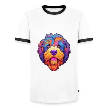 Portuguese Sheepdog Dog Breed Cartoon Kawaii Illus - Men's Ringer Shirt - white/black - Front - AI Model Female 172 light (172cm) & AI Model Male 178 dark (178cm)