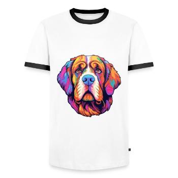St Bernard chien race Cartoon Kawaii Illustration - T-shirt contrasté Homme - blanc/noir - Devant - AI Model Female 172 light (172cm) & AI Model Male 178 dark (178cm)