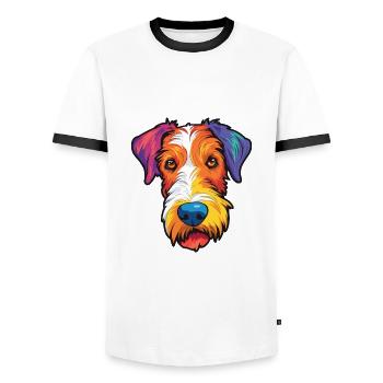 Fil Fox Terrier chien race Cartoon Kawaii Illustra - T-shirt contrasté Homme - blanc/noir - Devant - AI Model Female 172 light (172cm) & AI Model Male 178 dark (178cm)