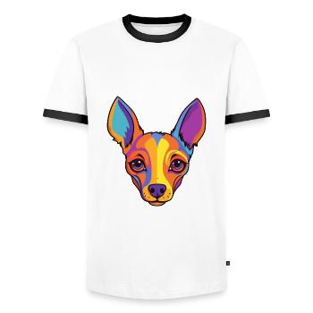 Spielzeug Foxterrier Hunderasse Cartoon Kawaii Illustrat - Männer Kontrast-T-Shirt - Weiß/Schwarz - Vorne - AI Model Female 172 light (172cm) & AI Model Male 178 dark (178cm)