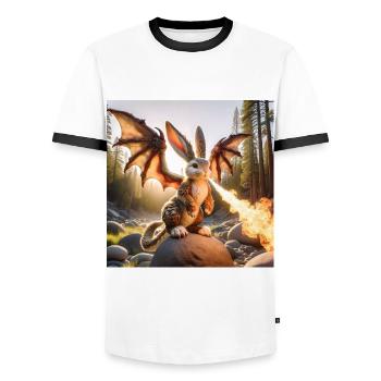 Feuerspeiender Hase Drache #12 - Männer Kontrast-T-Shirt - Weiß/Schwarz - Vorne - AI Model Female 172 light (172cm) & AI Model Male 178 dark (178cm)