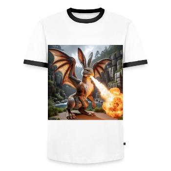 Fire Breathing Bunny Dragon #09 - Men's Ringer Shirt - white/black - Front - AI Model Female 172 light (172cm) & AI Model Male 178 dark (178cm)