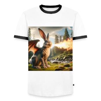 Feuerspeiender Hase Drache #08 - Männer Kontrast-T-Shirt - Weiß/Schwarz - Vorne - AI Model Female 172 light (172cm) & AI Model Male 178 dark (178cm)