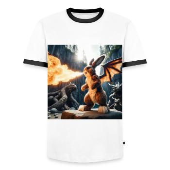 Feuerspeiender Hase Drache #10 - Männer Kontrast-T-Shirt - Weiß/Schwarz - Vorne - AI Model Female 172 light (172cm) & AI Model Male 178 dark (178cm)