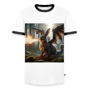 Fire Breathing Bunny Dragon #06 - Men's Ringer Shirt - white/black - Front - AI Model Female 172 light (172cm) & AI Model Male 178 dark (178cm)