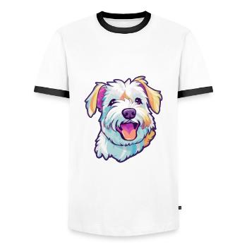 Anglais Terrier Blanc Chien Race Dessin Animé Kawaii Ill - T-shirt contrasté Homme - blanc/noir - Devant - AI Model Female 172 light (172cm) & AI Model Male 178 dark (178cm)