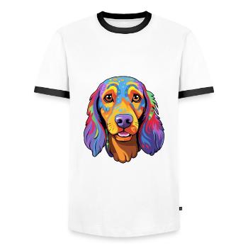 Canarian Warren Hound Dog Breed Cartoon Kawaii Ill - Men's Ringer Shirt - white/black - Front - AI Model Female 172 light (172cm) & AI Model Male 178 dark (178cm)