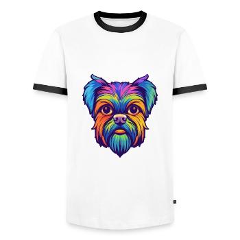 Bruxelles Griffon Chien Race Cartoon Kawaii Illustra - T-shirt contrasté Homme - blanc/noir - Devant - AI Model Female 172 light (172cm) & AI Model Male 178 dark (178cm)