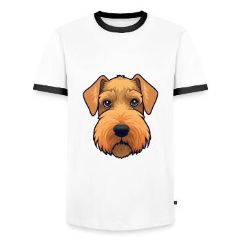 Welsh Terrier chien race Cartoon Kawaii Illustratio - T-shirt contrasté Homme - blanc/noir - Devant - AI Model Female 172 light (172cm) & AI Model Male 178 dark (178cm)