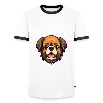 Épagneul tibétain chien race Cartoon Kawaii Illustrat - T-shirt contrasté Homme - blanc/noir - Devant - AI Model Female 172 light (172cm) & AI Model Male 178 dark (178cm)