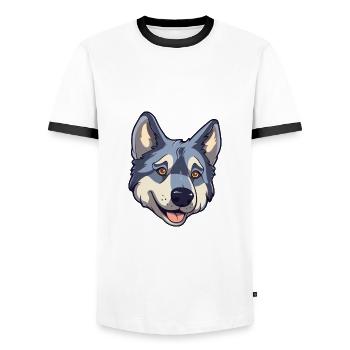 Swedish Elkhound Dog Breed Cartoon Kawaii Illustra - Men's Ringer Shirt - white/black - Front - AI Model Female 172 light (172cm) & AI Model Male 178 dark (178cm)