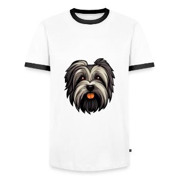 Skye Terrier Hunderasse Cartoon Kawaii Illustration - Männer Kontrast-T-Shirt - Weiß/Schwarz - Vorne - AI Model Female 172 light (172cm) & AI Model Male 178 dark (178cm)