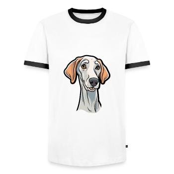 Sloughi chien race dessin animé kawaii illustration - T-shirt contrasté Homme - blanc/noir - Devant - AI Model Female 172 light (172cm) & AI Model Male 178 dark (178cm)
