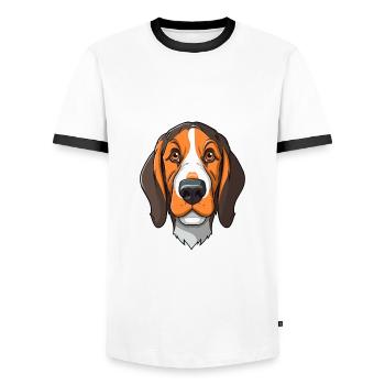 Chien tricolore sibérien race de chien Cartoon Kawaii I - T-shirt contrasté Homme - blanc/noir - Devant - AI Model Female 172 light (172cm) & AI Model Male 178 dark (178cm)