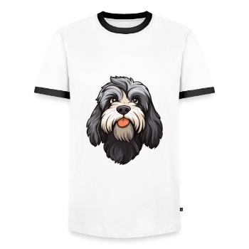 Schapendoes race de chien dessin animé Kawaii Illustration - T-shirt contrasté Homme - blanc/noir - Devant - AI Model Female 172 light (172cm) & AI Model Male 178 dark (178cm)