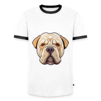 Shar Pei Dog Breed Cartoon Kawaii Illustration - Men's Ringer Shirt - white/black - Front - AI Model Female 172 light (172cm) & AI Model Male 178 dark (178cm)