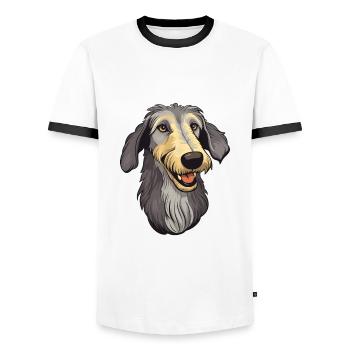 Scottish Deerhound Hunderasse Cartoon Kawaii Illust - Männer Kontrast-T-Shirt - Weiß/Schwarz - Vorne - AI Model Female 172 light (172cm) & AI Model Male 178 dark (178cm)